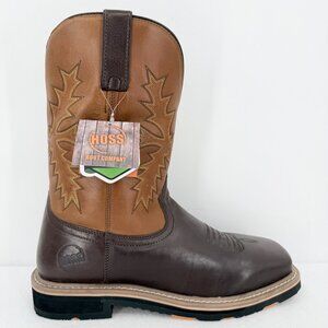 Hoss Mens Landon Western Brown Leather Boots Size 10.5 Oil & Slip Resistant NWOB